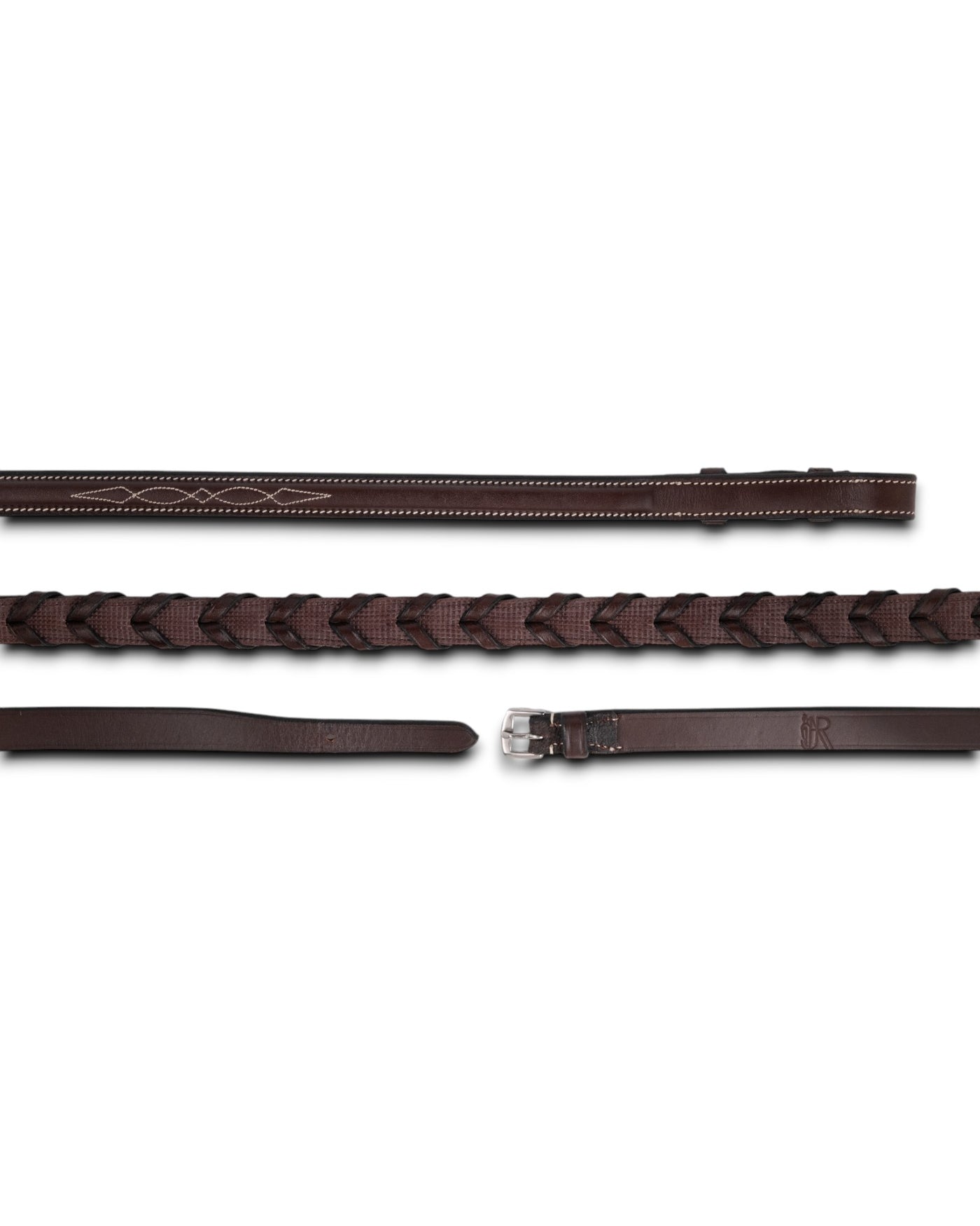 5/8" Fancy Raised Laced Leather Rein - Rubber Lined Hunter Collection