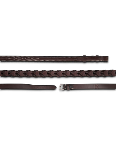 5/8" Fancy Raised Laced Leather Rein - Rubber Lined Hunter Collection